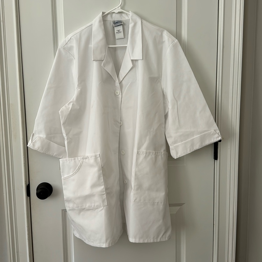 Meta Fundamentals White 2X Lab Coat 3/4 sleeve Women’s Button Down, Medical